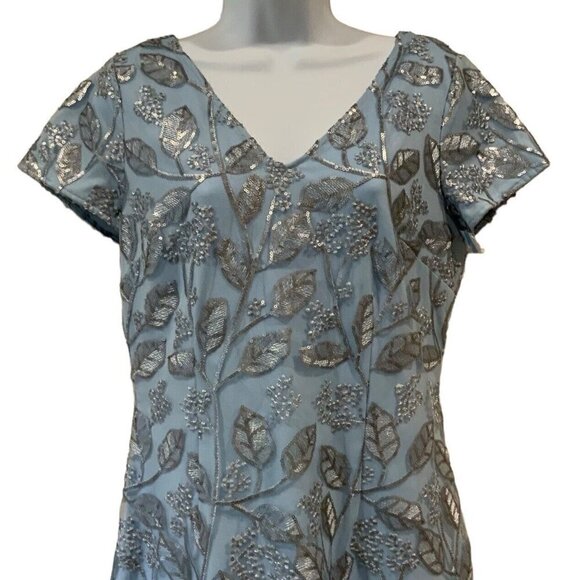 JS Collections Womens Shay Cocktail Dress Size 8 Pale Blue V Neck Sequined Mesh - Picture 2 of 7